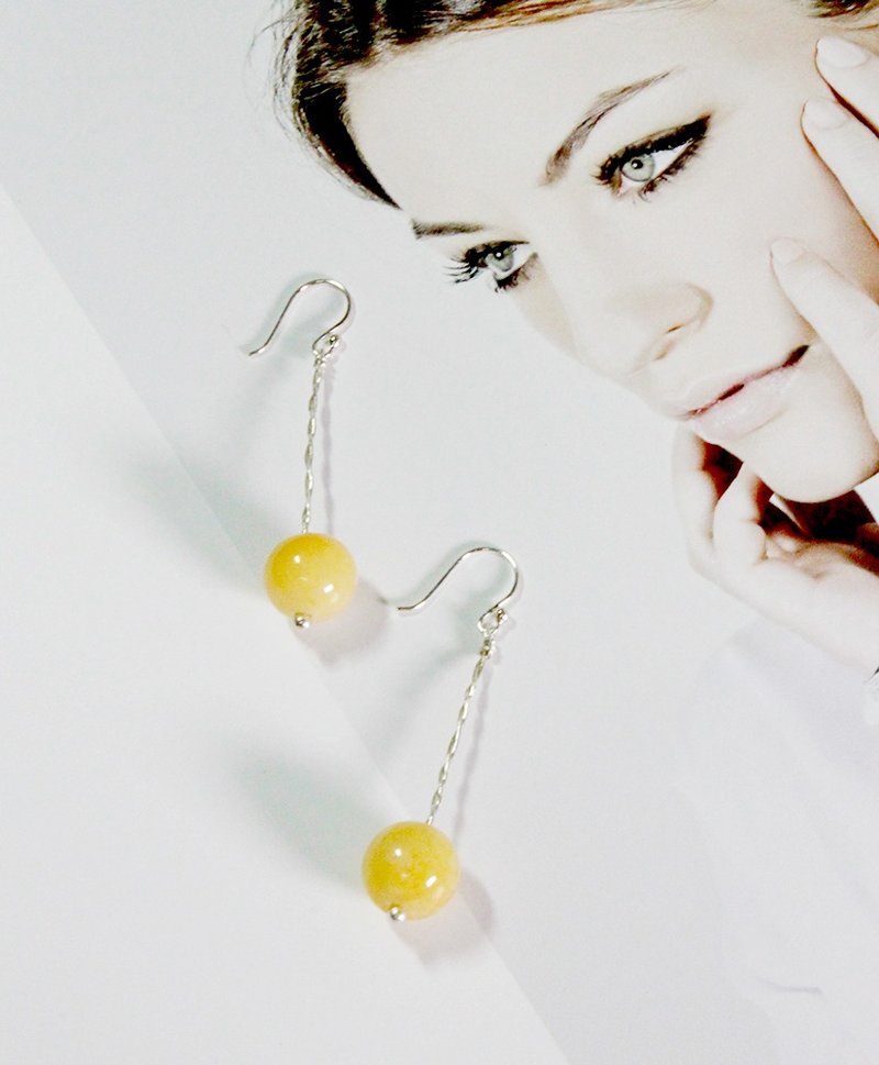 【純銀系列】玉潤珠圓系列 - 亭亭玉立耳環 - 耳環/耳夾/耳骨夾 - 純銀 橘色