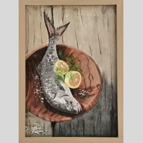 RinaArtSK 魚廚房靜物原創框牆藝術食物畫 RinaArtSK 出品