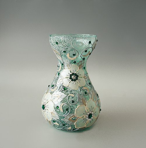 NeA Glass Green Vase Emerald Swarovski Hand-painted