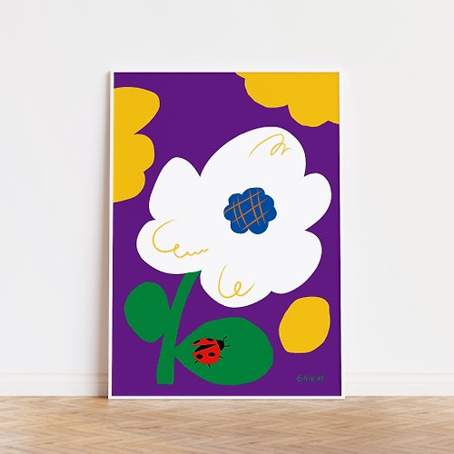 Ellie go lucky Art print/ Big flower & ladybug / Illustration poster A3 A2