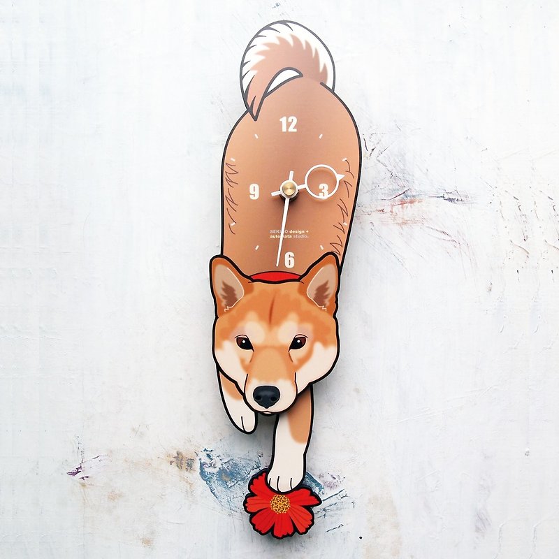 D-74 Red Shiba dog - Pet's pendulum clock - Clocks - Wood 