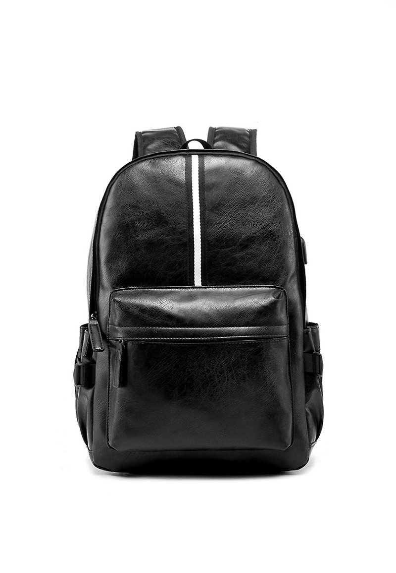 AOKING 皮質休閒旅遊背包 YM305 黑色 - 後背包/書包 - 人造皮革 黑色
