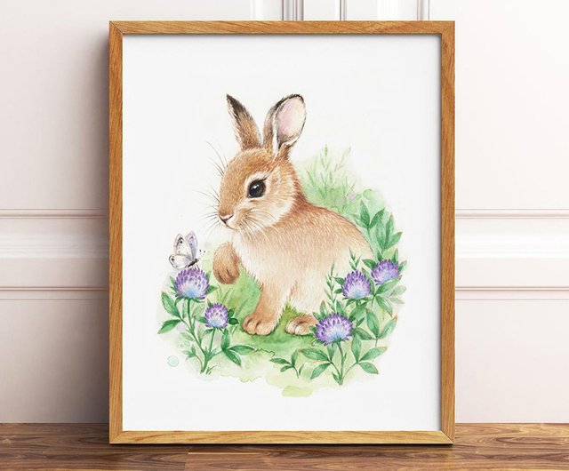 Bunny Love Artist Print - Bunny Print - Mixed Media, buy watercolour and pencil - Giclee - Square - Wall Art - Rabbit Print