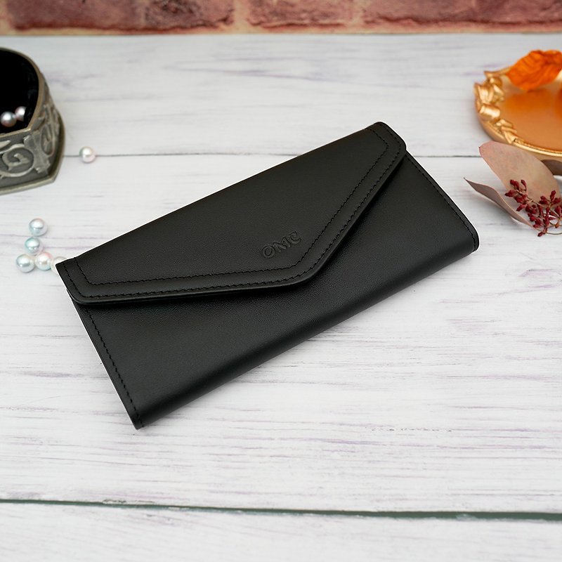 Renaissance Envelope Two-fold Leather Long Clip 4116 (Black) - กระเป๋าสตางค์ - หนังแท้ สีดำ
