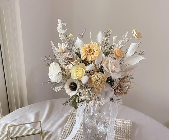 ブライダル ブーケ ウェディング ホワイト ゴールド ブライダルブーケ】ウェディングブーケ 結婚式 手作りブーケ