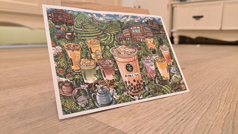 LiTTSE 臺灣印象  城市插畫系列-珍珠奶茶・手繪風味插畫明信片 - 心意卡/卡片 - 紙 