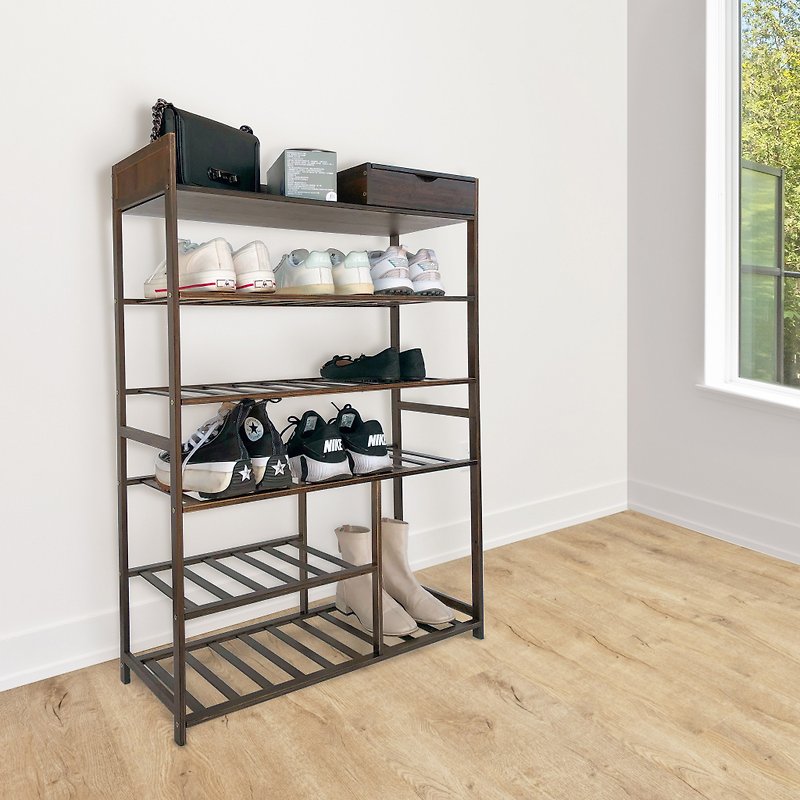 Shoe Rack for Entryway, 6-Tier Bamboo Wood Shoe Shelf with Storage Box - Other Furniture - Wood 