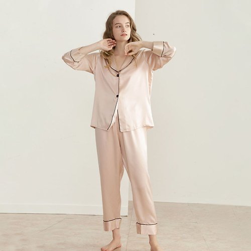 silk pajamas 真丝居家服睡衣套装百分比桑蚕丝时髦设计感- 設計館