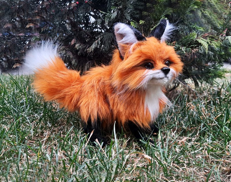 Red fox art doll animal, OOAK Fantasy creature toy plush, Poseable Art Doll - ตุ๊กตา - วัสดุอื่นๆ สีส้ม