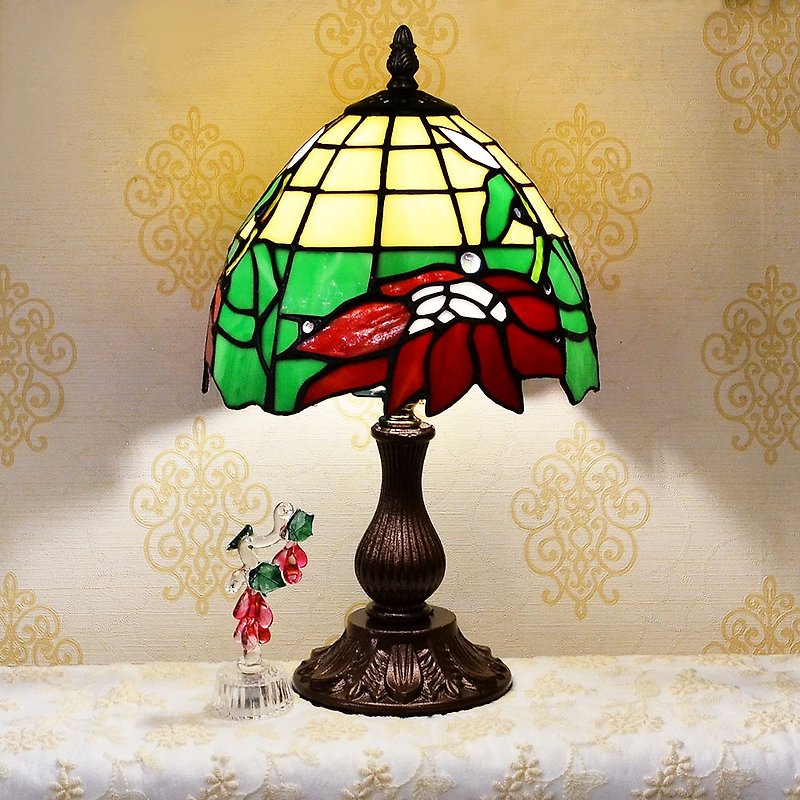8 inch Christmas red alloy table lamp | Tiffany Tiffany hand-painted glass table lamp - Lighting - Glass Multicolor