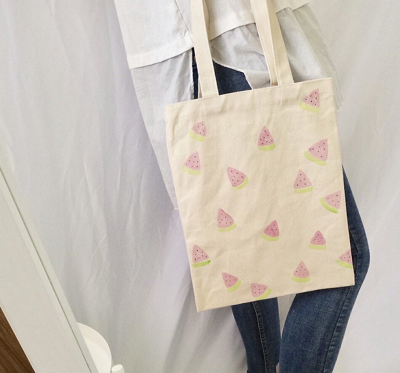 hand-drawn bag ( watermelon) - กระเป๋าถือ - วัสดุอื่นๆ สึชมพู