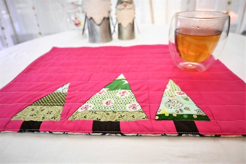 Christmas Tree Handmade Placemat series: pink based - Place Mats & Dining Décor - Cotton & Hemp Multicolor
