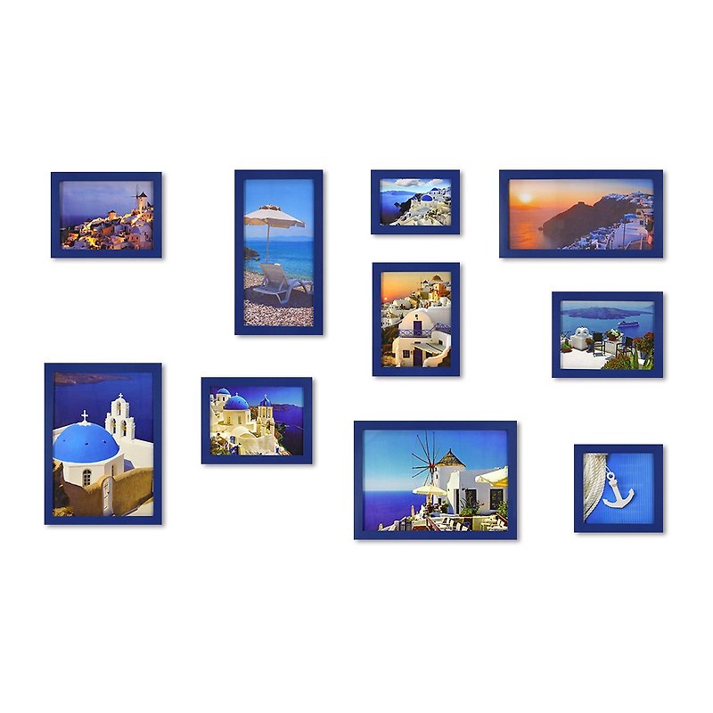 簡約相框 藍色10入 大尺寸組 地中海 希臘風 室內設計 布置 擺設 - 畫框/相架  - 木頭 藍色
