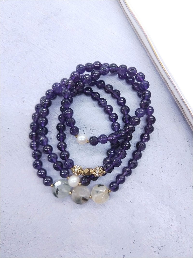 [108 rosary series. The only product] 6mm amethyst*pearl*grape jade beads - สร้อยข้อมือ - คริสตัล สีม่วง