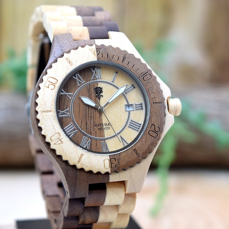EINBAND Meer Walnut & Maple 42mm Wooden Watch - นาฬิกาผู้ชาย - ไม้ สีนำ้ตาล