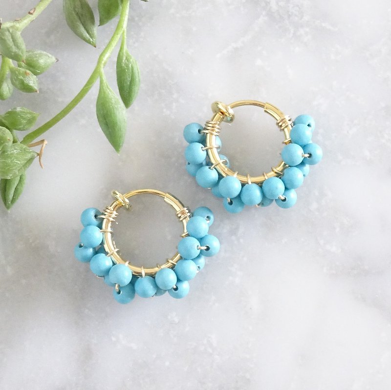 14kgf Turquoise wrapped pierced earrings / earrings - Earrings & Clip-ons - Gemstone Blue