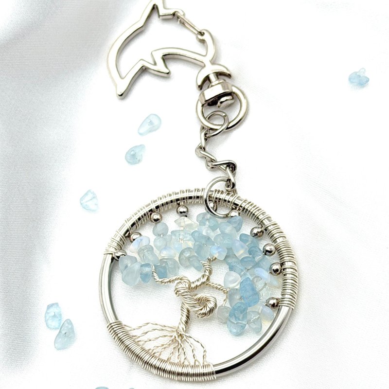 藍韻心語丨海藍寶+蛋白石 水晶生命樹 吊飾/鑰匙圈 - 鑰匙圈/鑰匙包 - 寶石 藍色