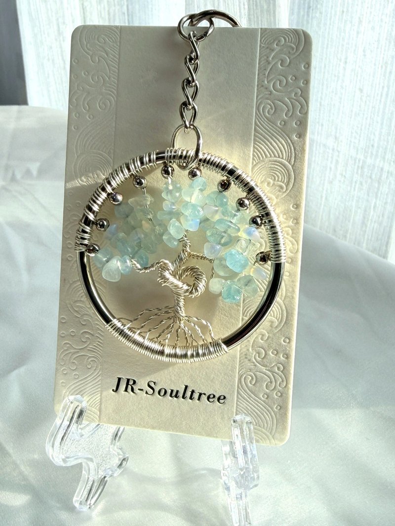 藍韻心語丨海藍寶+蛋白石 水晶生命樹 吊飾/鑰匙圈 考試祝福 開運 - 鑰匙圈/鑰匙包 - 寶石 藍色