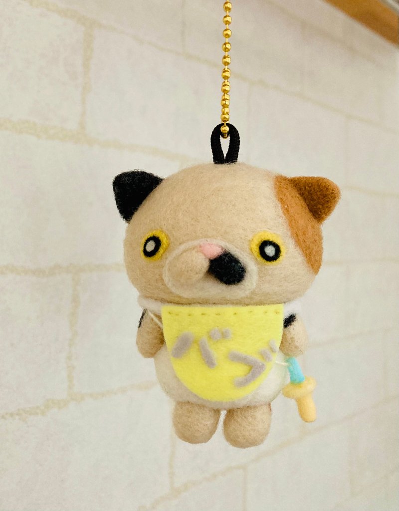 Calico kitten mascot with clear mini pouch - Stuffed Dolls & Figurines - Wool Brown