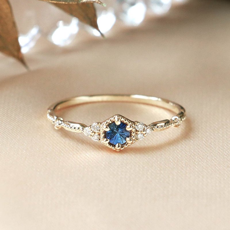 Visel Puff Sleeve Sapphire Ring-Sapphire - แหวนทั่วไป - เครื่องประดับ สีทอง