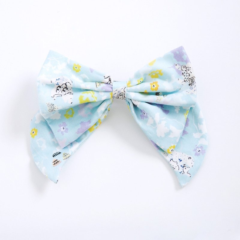 【Poly Printing】Flower Small Bow Knot Spring Clip Hair Accessories Hokkaido Hegu Color - เครื่องประดับผม - ผ้าฝ้าย/ผ้าลินิน สีน้ำเงิน
