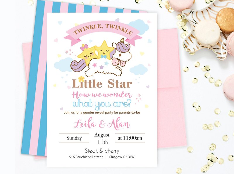 [Customized electronic files] Cute Unicorn Starry Sky Series Full Moon/Birthday/Full Moon Invitation Card - Digital Cards & Invitations - Paper 