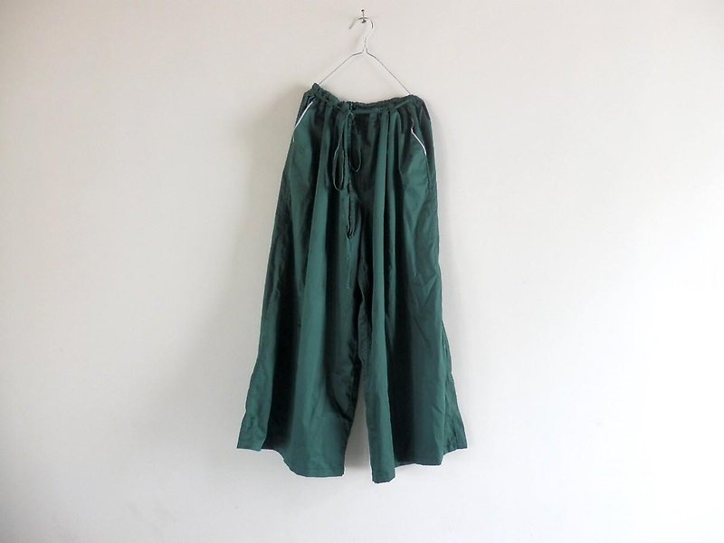 グリーン/紐で絞って調節するワイドパンツ - 闊腳褲/長褲 - 棉．麻 綠色