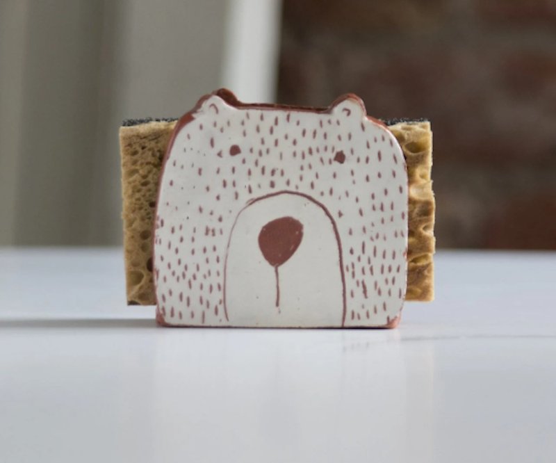 White Bear Napkin Holder-Sponge Holder- Bears-Small Gift-Ceramics And Pottery - Pottery & Ceramics - Pottery Brown