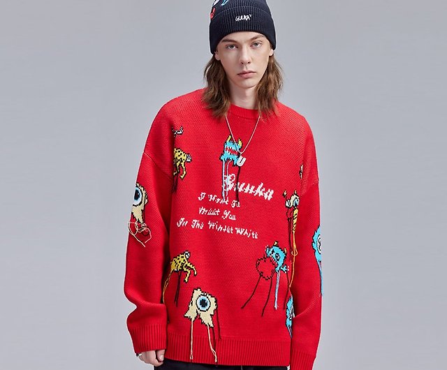 レッド ラウンドネック クリスマス セーター カップル リトル