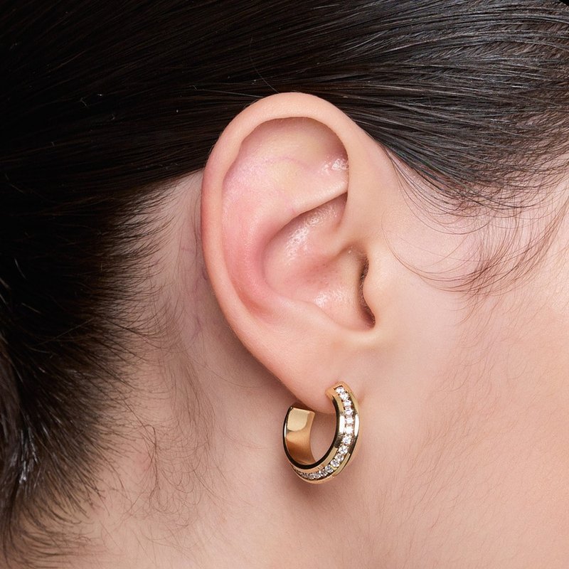 輕奢開口寶石耳環 925銀厚鍍18K金 Withstand Dimond Earring - 耳環/耳夾/耳骨夾 - 純銀 金色