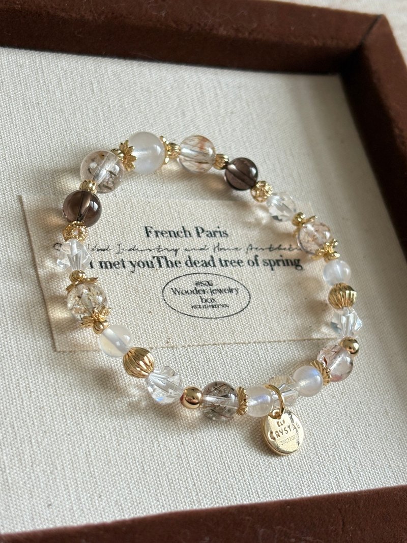 First Snow /// Clears Negative Energy, Protects Love // Crystal Bracelet Moonstone Black Tourmaline Smoky Quartz Clear Quartz - สร้อยข้อมือ - คริสตัล ขาว