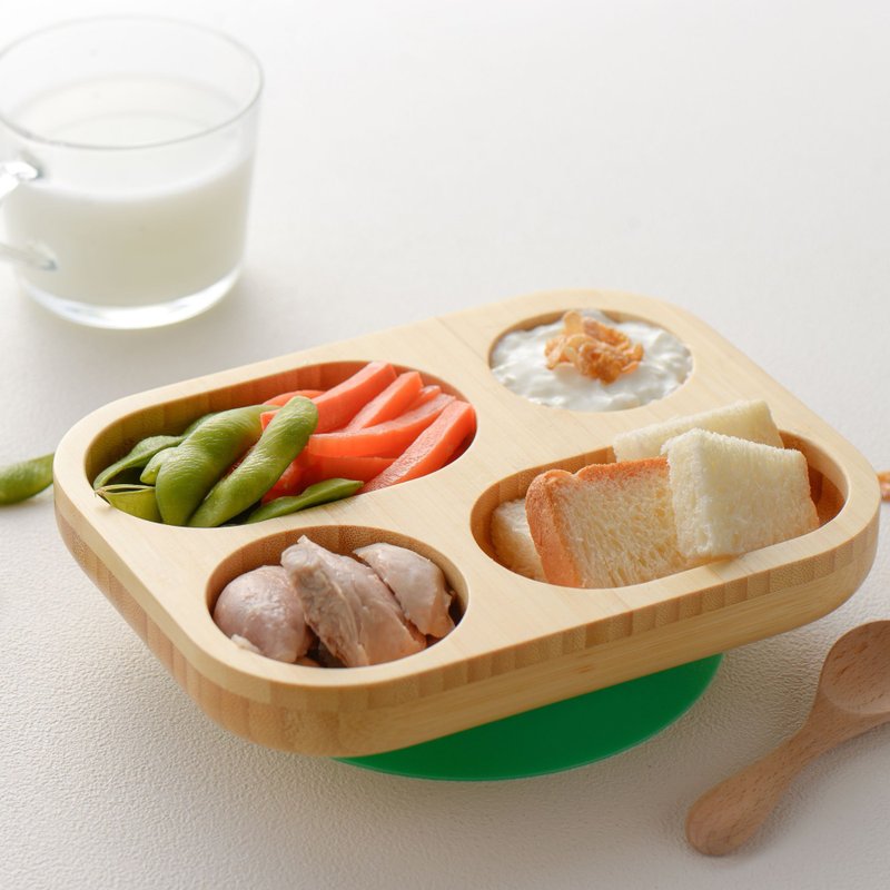LABOOS 健康キッズ仕切りプレート お子様のお気に入り ギフトにも - キッズ食器 - 竹製 グリーン