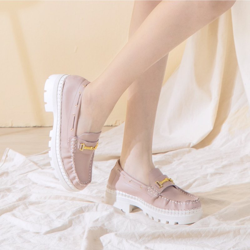 Palace metal chain magnet thick-soled inner-height air-cushion ball bag heels (lotus root pink purple) - รองเท้าอ็อกฟอร์ดผู้หญิง - หนังแท้ สึชมพู