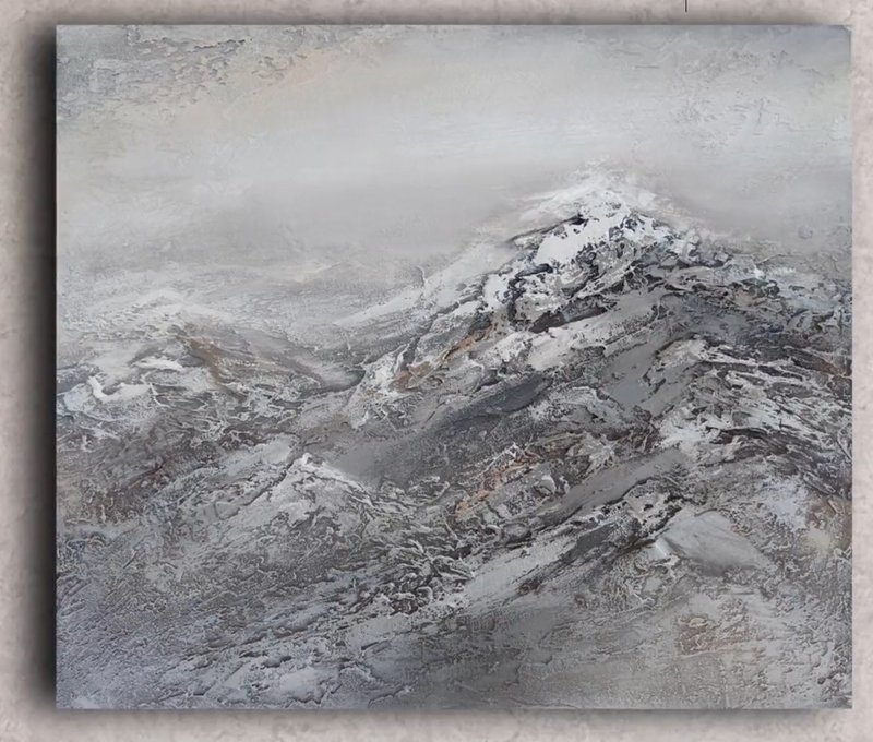 Modern art Original acrylic painting Himalayas Snowy mountains Handmade artwork - 海報/掛畫/掛布 - 壓克力 銀色