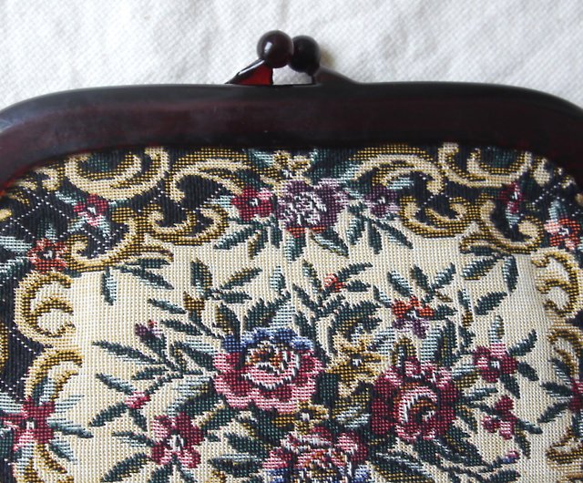 Vintage floral cross stitch embroidery clutch bag purse