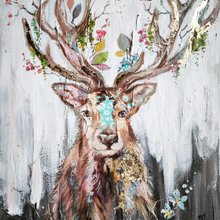 鹿のおとぎ話。オリジナルの油絵2枚セットです。自由奔放に