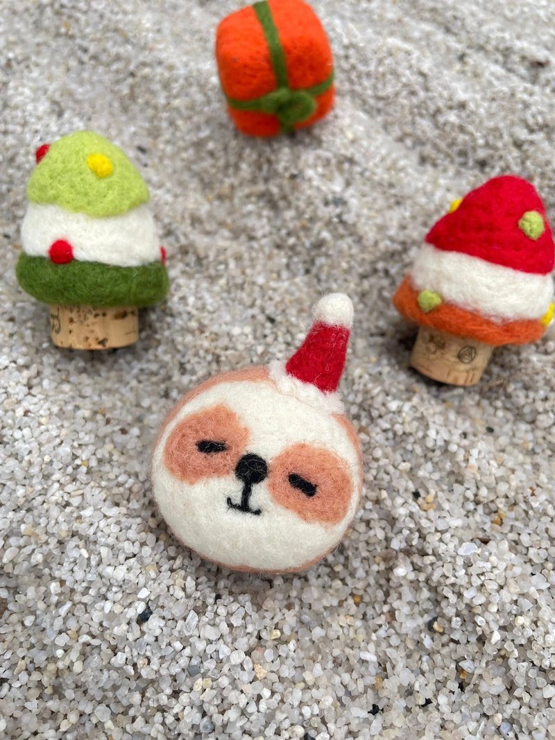 聖誔節 交換禮物  樹獺 羊毛氈吊飾 聖誔帽 - 鑰匙圈/鑰匙包 - 羊毛 