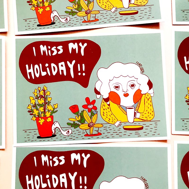 ISATISSE "I miss my holiday" Postcard - การ์ด/โปสการ์ด - กระดาษ หลากหลายสี