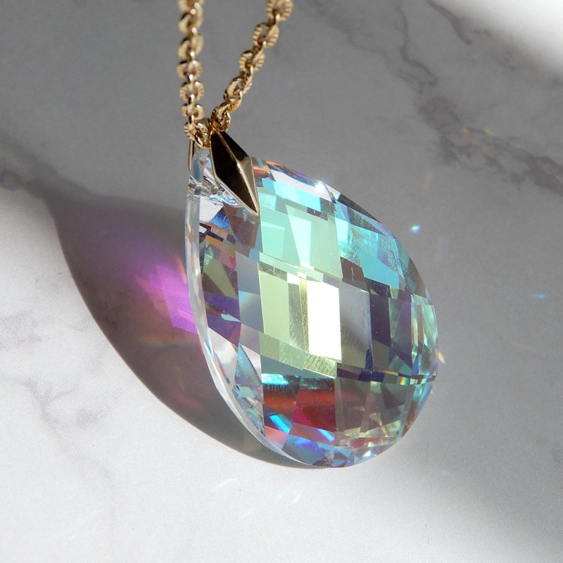 Super large aurora color chandelier crystal glass pendant necklace glitter lolita lolita lolita - สร้อยคอ - คริสตัล ขาว