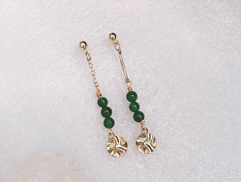 C&W natural Hotan jasper jade ball earrings s925 sterling silver gold-filled earrings and earrings - Earrings & Clip-ons - Jade Gold