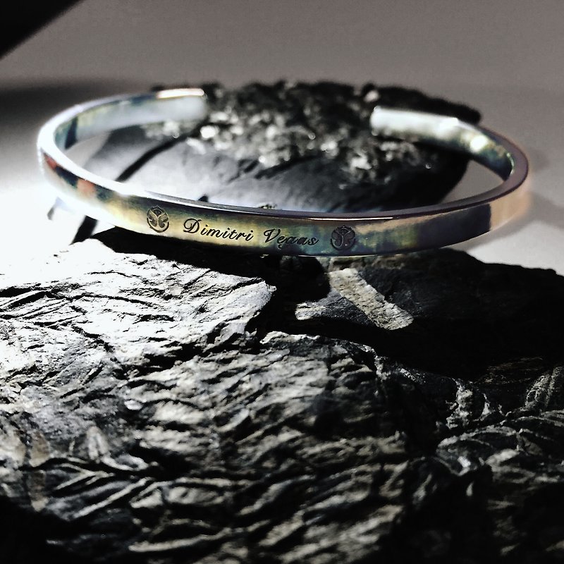 Frankness | 925 sterling silver men and women engraved bracelet 6mm-couple / rose gold / handmade / gift / customization - สร้อยข้อมือ - โลหะ สีเงิน