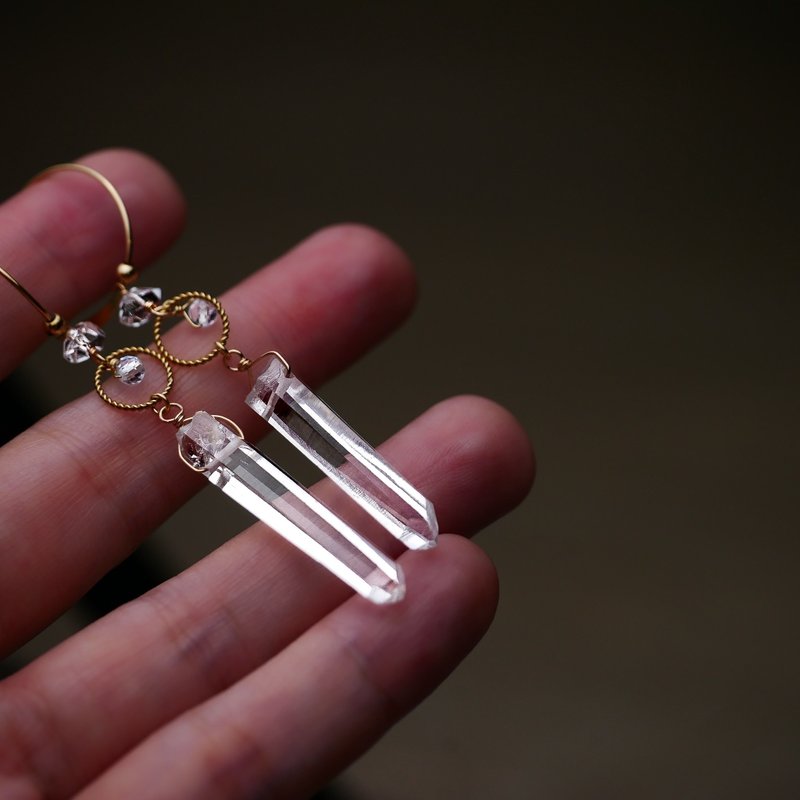 利姆利亞 高頻能量權杖頂級白水晶小原石柱子 耳環 - 耳環/耳夾/耳骨夾 - 水晶 透明