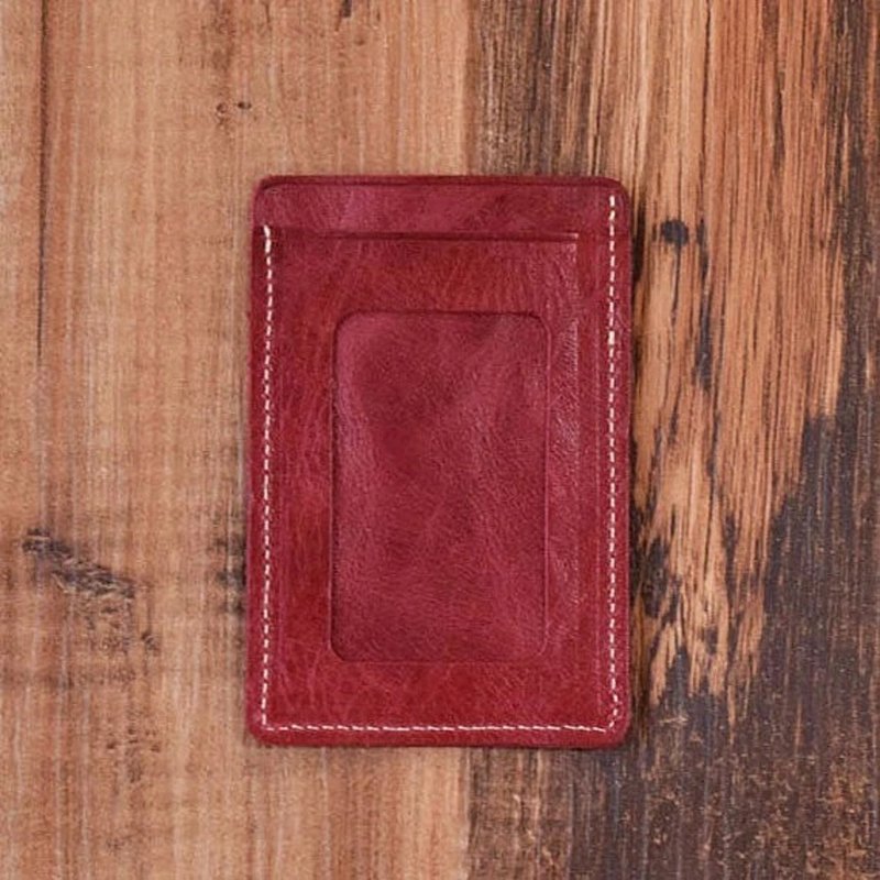 馬皮革 ID卡套 通行卡套  Pass case ID case 深酒紅色 - 證件套/識別證套 - 真皮 紅色