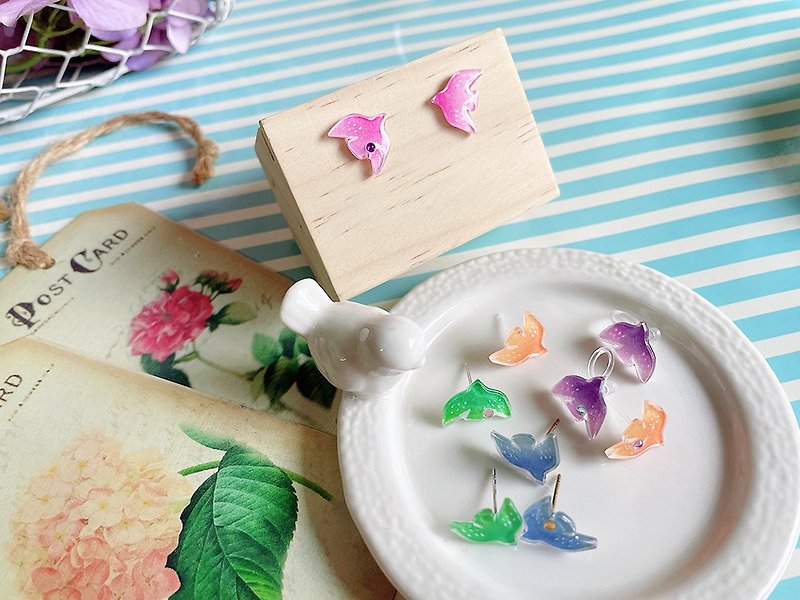 lucky series chic mini bird ear stud ear clip self-group color detachable long pendant can be worn without ear piercing - Earrings & Clip-ons - Resin 
