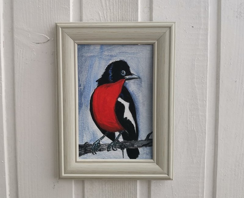 Miniature bright original bird acrylic painting wall decor 10 x 15 cm - 壁貼/牆壁裝飾 - 其他材質 多色