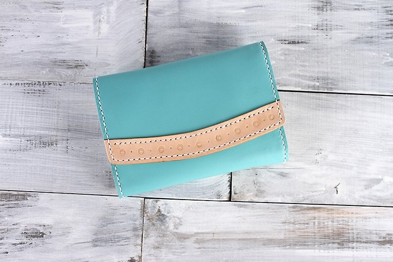 [Cut line] leather handmade jewelry package bag Tiffany blue - Toiletry Bags & Pouches - Genuine Leather Blue