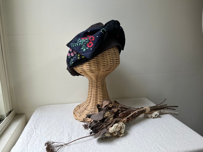 小花園深藍-日式綁帶髮帶ヘアバンド - 髮箍/髮帶 - 棉．麻 