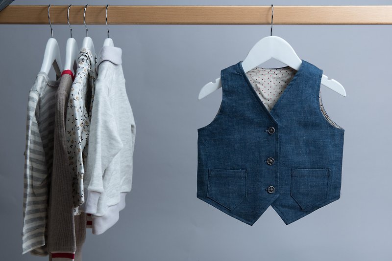 Button vest - Shenniu suit baby childrens vest shirt children's clothing - เสื้อยืด - ผ้าฝ้าย/ผ้าลินิน สีน้ำเงิน