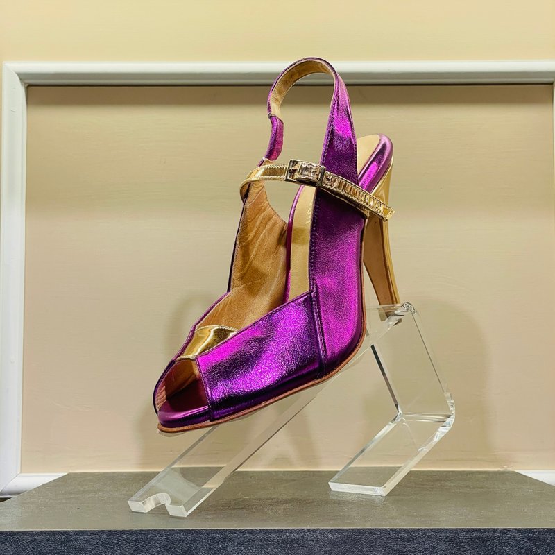 Momento metallic purple double heel sandals - High Heels - Genuine Leather Purple