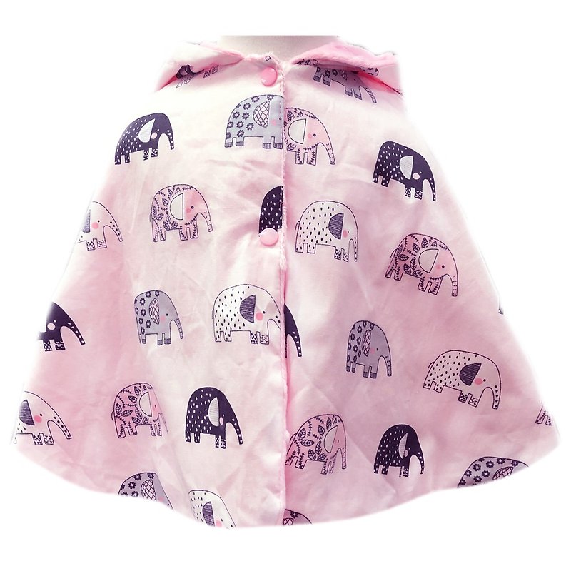 Minky dot print double hooded cloak with double-sided pink elephant - เสื้อโค้ด - เส้นใยสังเคราะห์ สึชมพู